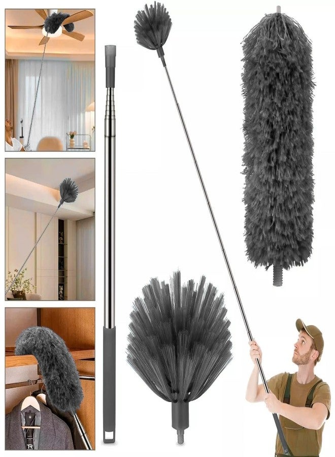 Hasselt 100-Inch Extendable Cobweb Duster with Telescoping Pole - Washable Microfiber & Bendable Head for Ceiling Fans, High Ceilings, Corners, Spider Webs, and Dust Removal Anti-Scratch Cleaning Brush - Image 1